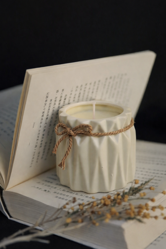 Palo Santo ceramic soy wax candle burning in a calm home sanctuary – Pankhhari India