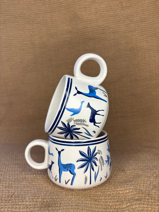 Neel Harini Cup – Hand-Painted Blue Deer Ceramic Coffee & Chai Cup (Set of 2)