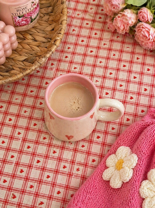Blush pink heart ceramic coffee mug with scalloped rim — aesthetic handmade mug by Pankhhari