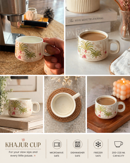 Khajur earthy printed ceramic coffee cup 200ml — handcrafted artisan cup by Pankhhari
